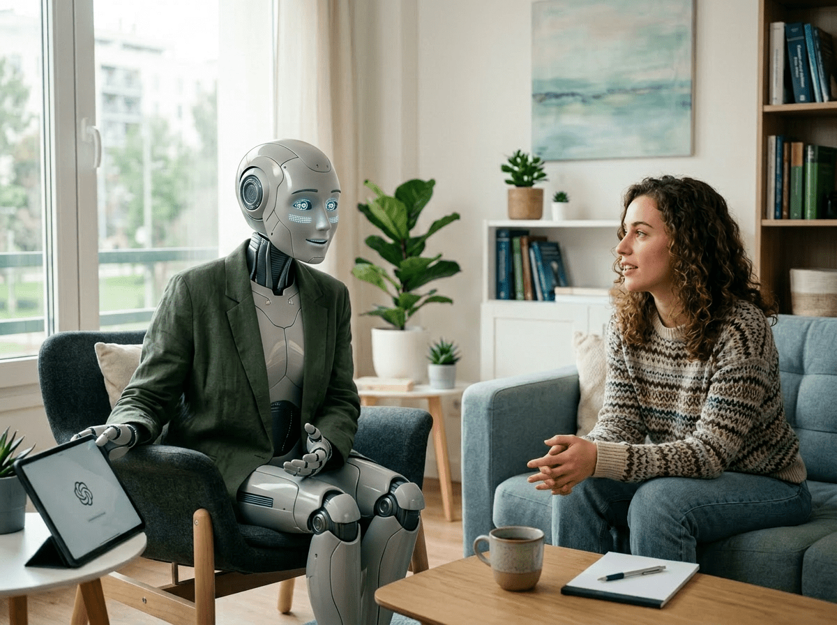 Therapist talking to a young woman in a counseling session